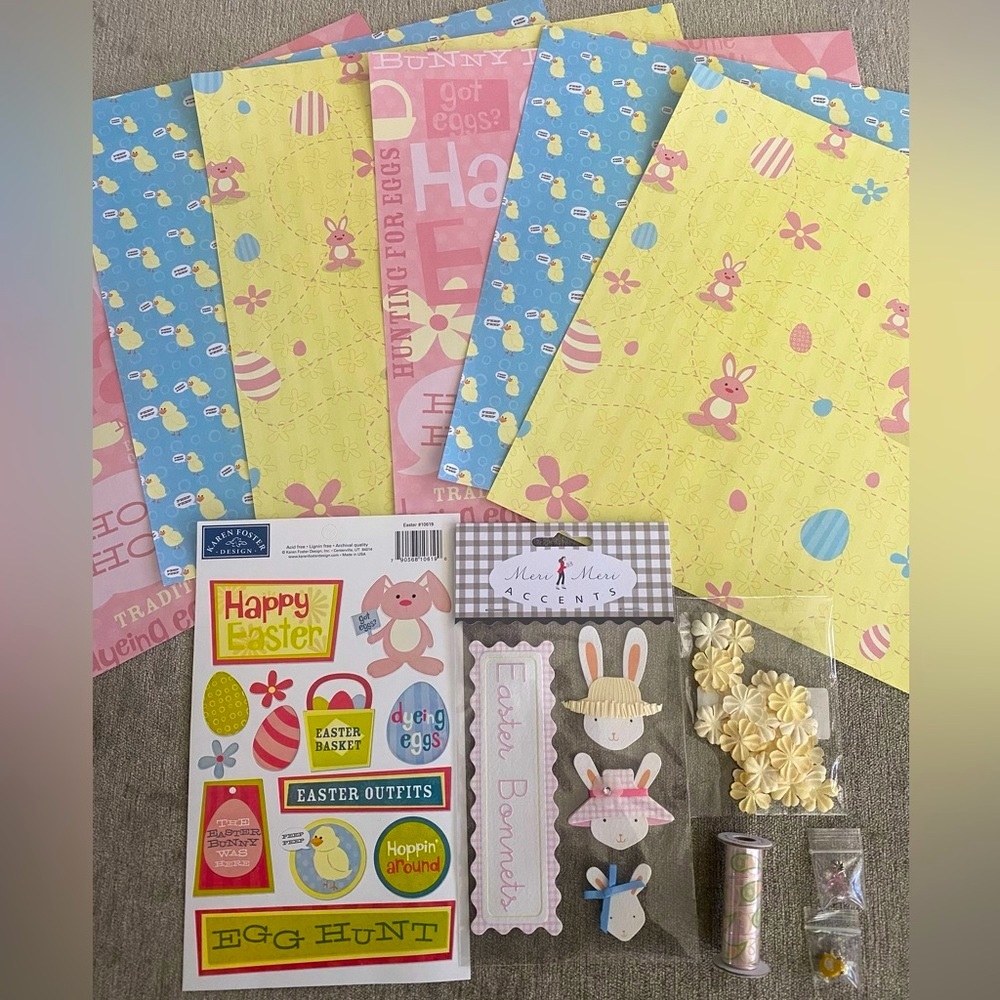 🐰 KAREN FOSTER EASTER SPRING STICKERS & SCRAPBOOK PAPER BUNDLE. RETIRED DESIGN